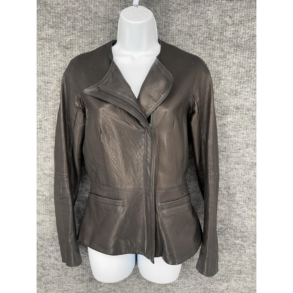Theory Ford Enora Jacket Womens 0 Black Lamb Leather Asymmetrical Zip Fitted
